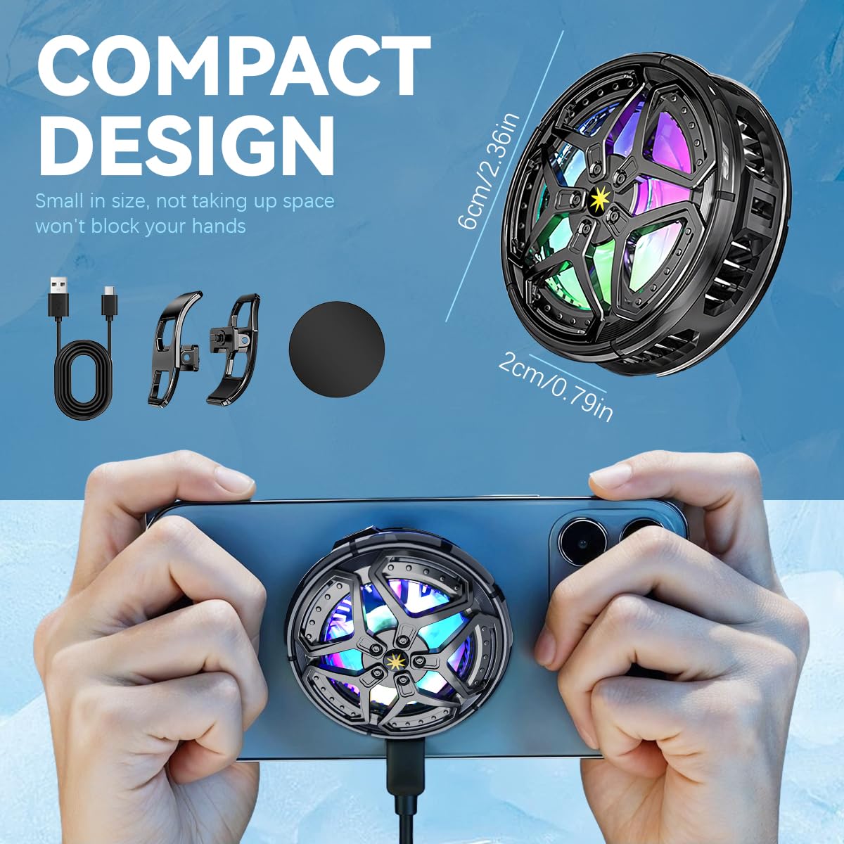 ZORBES Phone Cooler for Gaming with 9 Blade Fan and RGB LED Lights | 3PCS Semiconductor Radiator