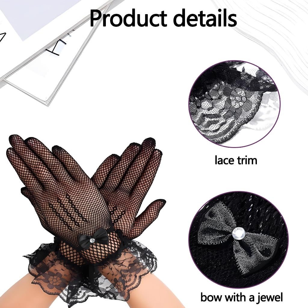 Zibuyu Women's Short Lace Gloves for Weddings and Parties featuring Sheer Floral Design