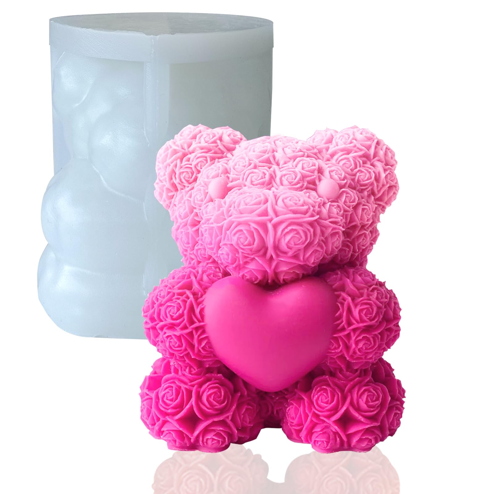 HASTHIP 3D Rose Bear Candle Molds for DIY Soap and Resin Crafts with Non Stick Silicone | Ideal for Gifts and Home Decor