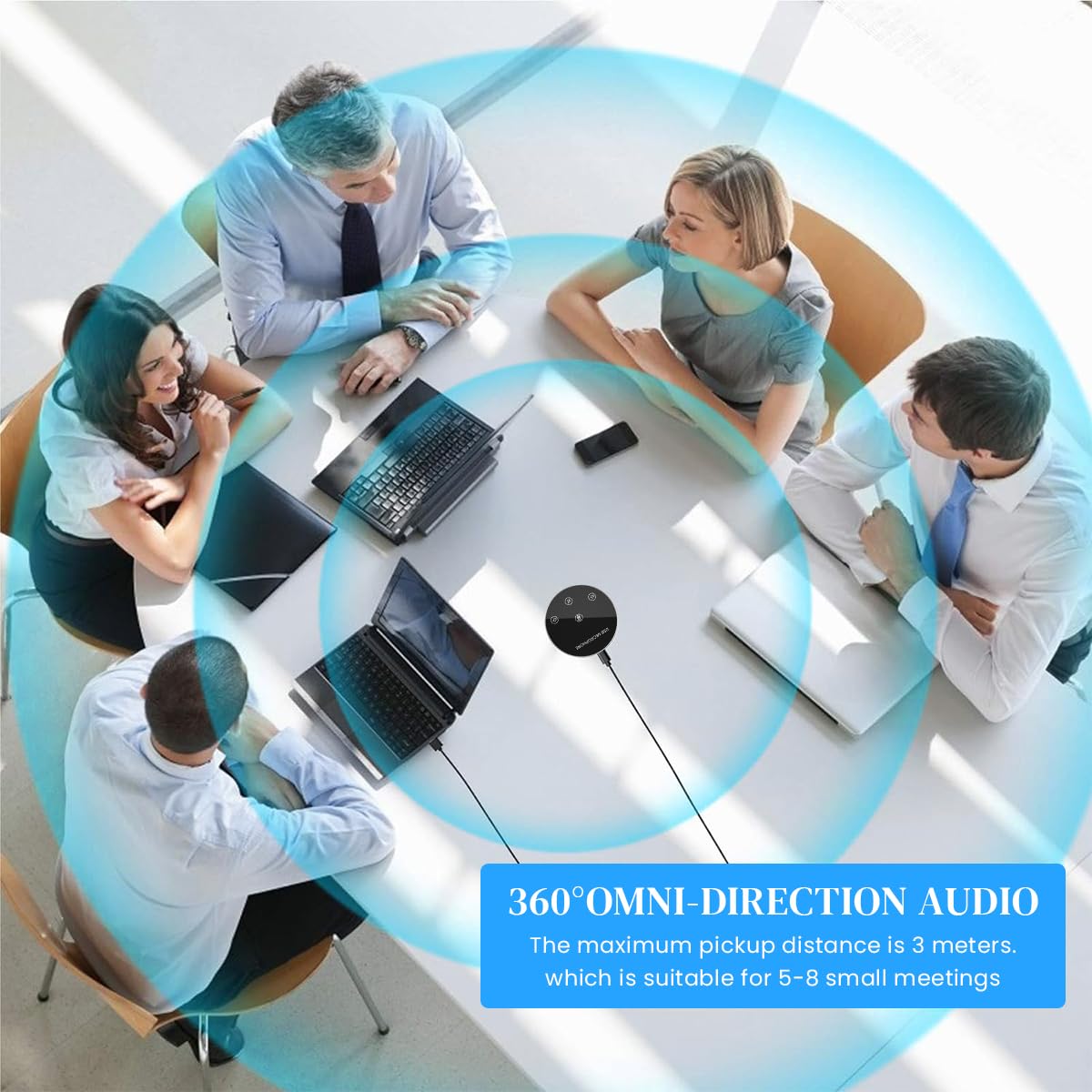 ZEITEL USB Microphone for Mac and Windows with 3 m Range featuring 360° Pickup | Noise and Echo Cancellation