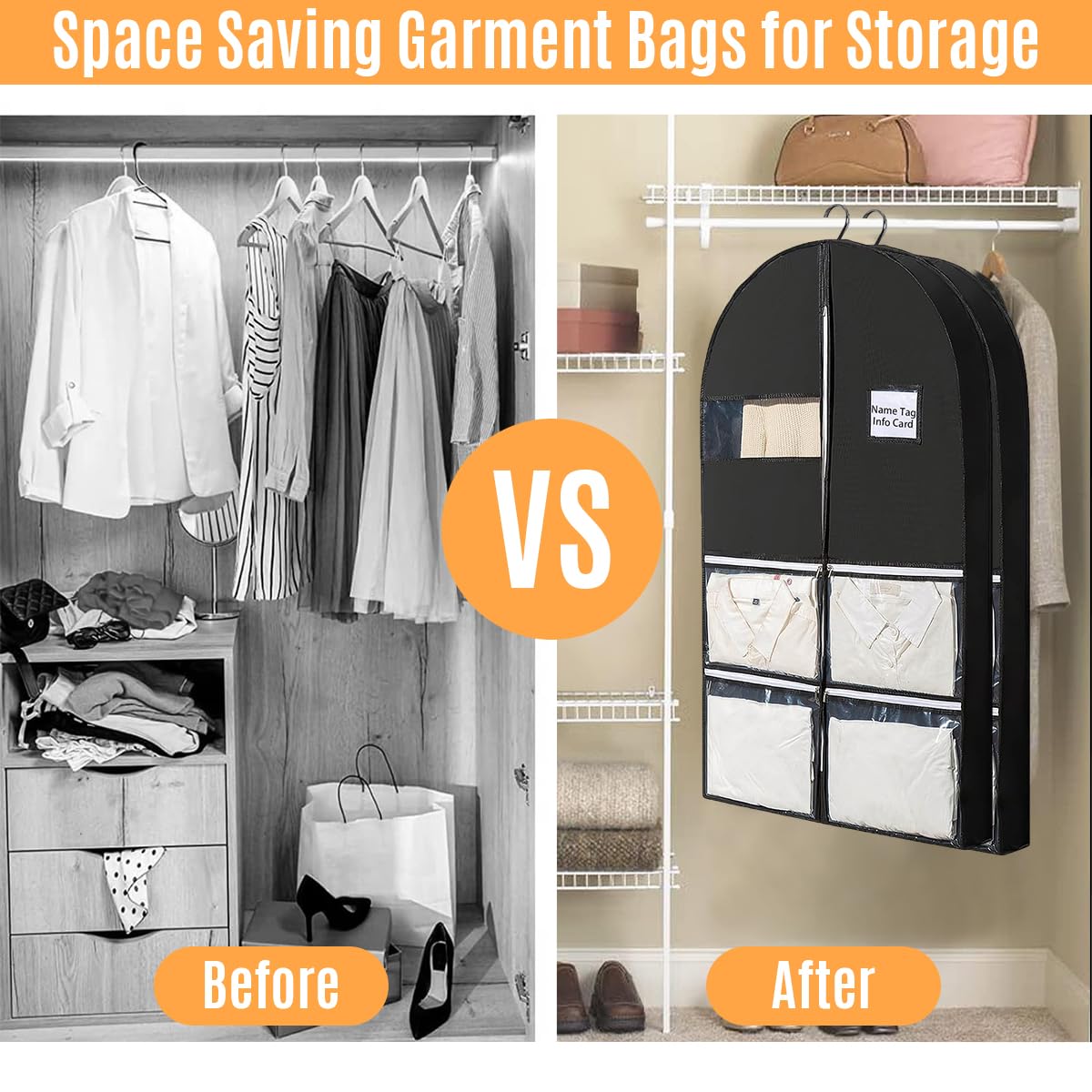 ZIBUYU Garment Bag for Closet Storage with Clear Window & 4 Zipping Pockets | 49.2 in Non Woven Clothes Cover