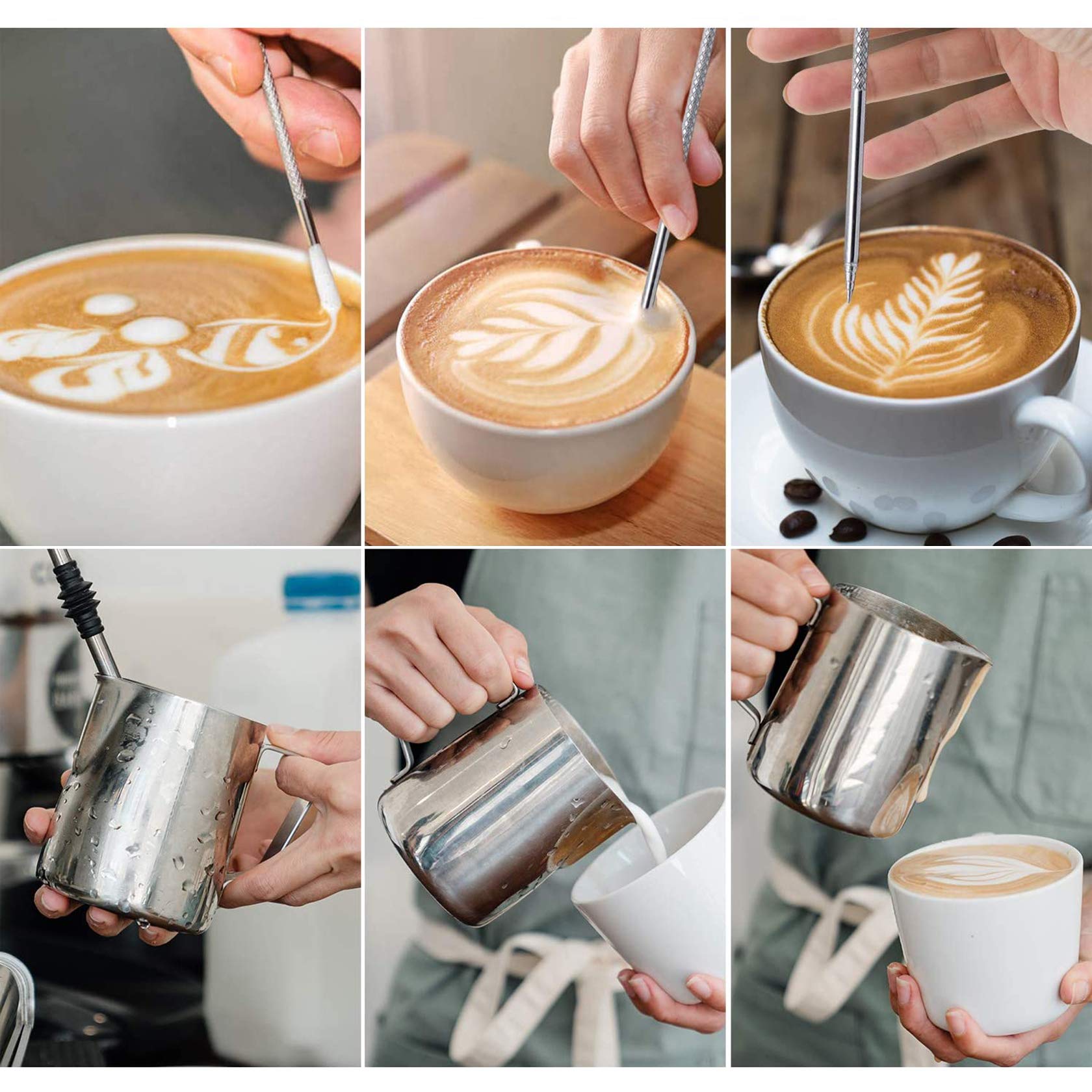 HASTHIP® 20oz Milk Frothing Pitcher with Scale Stainless Steel Espresso Milk Frothing Pitchers for Cappuccino Barista Steam Pitchers Milk Jug Cup with Decorating Pen Latte Art