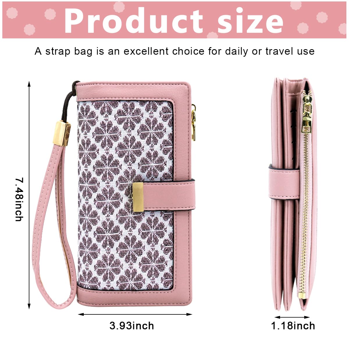 PALAY® Women Purse PU Leather Long Wallet for Women RFID Card Bag Four Leaf Clover Embossing Fashion Women Wallet Cluntch Bag Gift for Women (Pink)