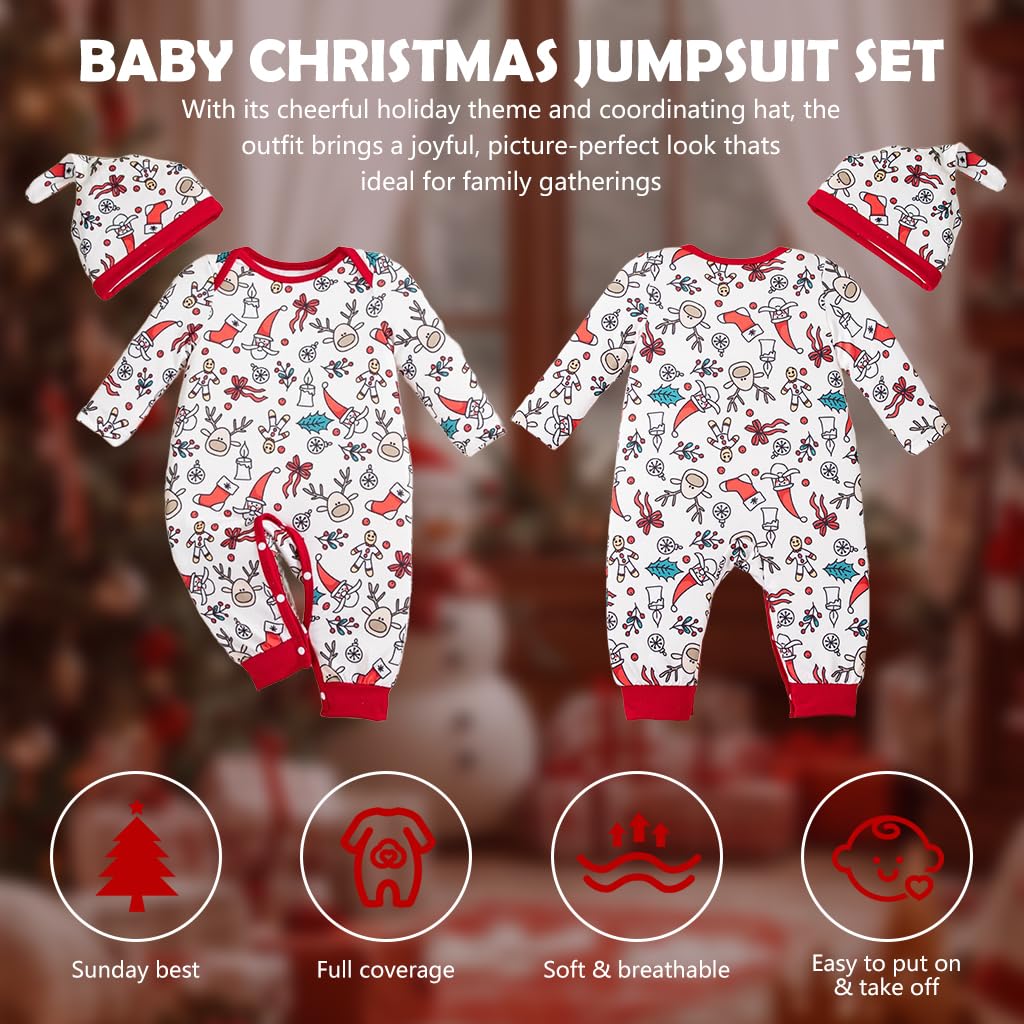 SANNIDHI Christmas Baby Outfit Set for 6–9 Month Infants with Button Up Crotch | Includes Matching Hat for Holiday Photos