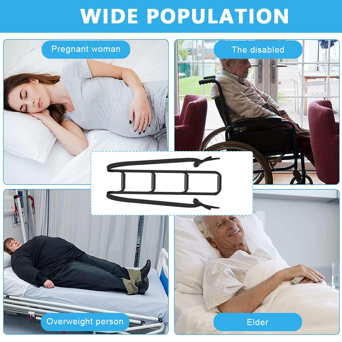 HANNEA Bed Ladder Assist for Elderly and Injury Recovery with 4 Handle Grips | 2.96m Adjustable Nylon Strap