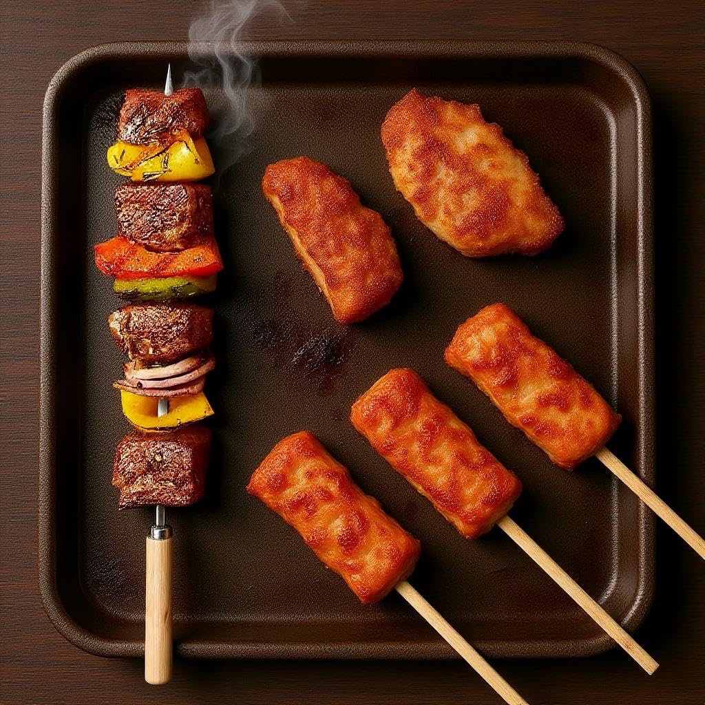 HASTHIP BBQ Skewers 25 pcs for Grilling with 12.9 in Flat Arrow Tips and 9 cm Wooden Handles | Stainless Steel Set with Storage Tube