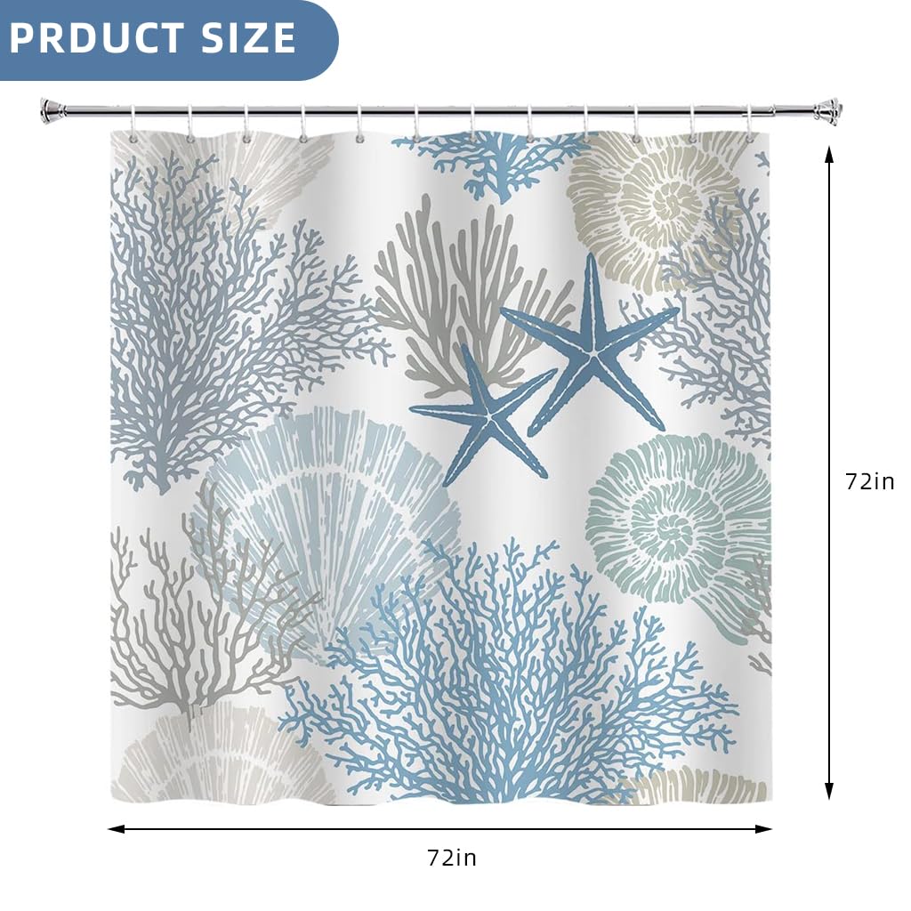 HASTHIP Shower Curtain for Bathroom 180×180 cm with Weighted Hem and 12 Hooks | Ocean Coral Design
