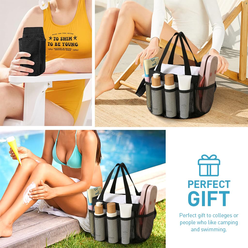 Zibuyu Shower Caddy Storage Bag for Beach Gym and Swimming with Multi Pockets 33x24x24cm Mesh Black