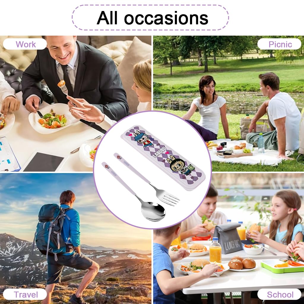 Supvox Fork and Spoon Set for School and Picnic with Storage Case | Stainless Steel Utensils