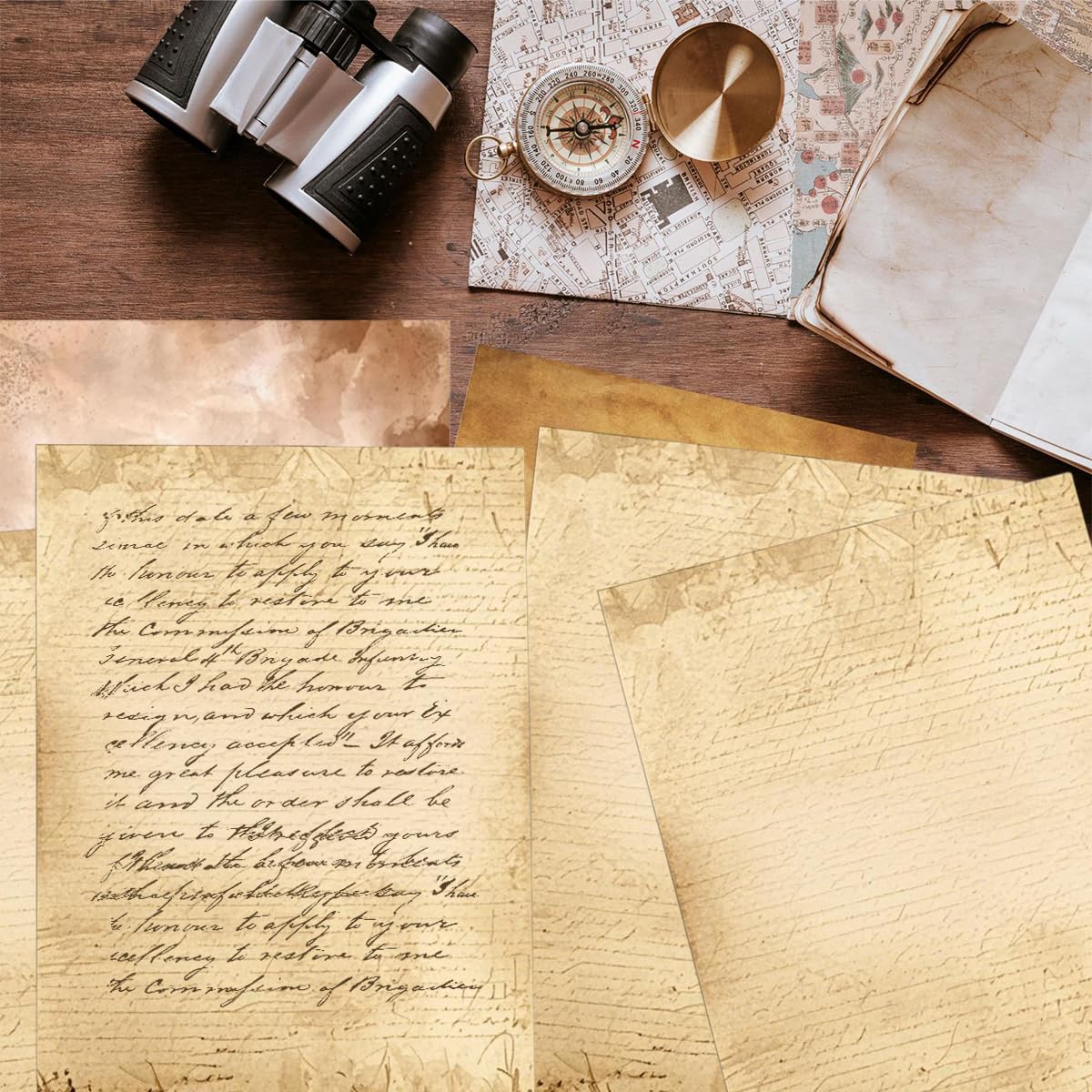 OFIFO Vintage Paper Sheets for Letters and Crafts with Double-Sided Design 50 Pack | A4 8.26 x 11 in Writing Paper