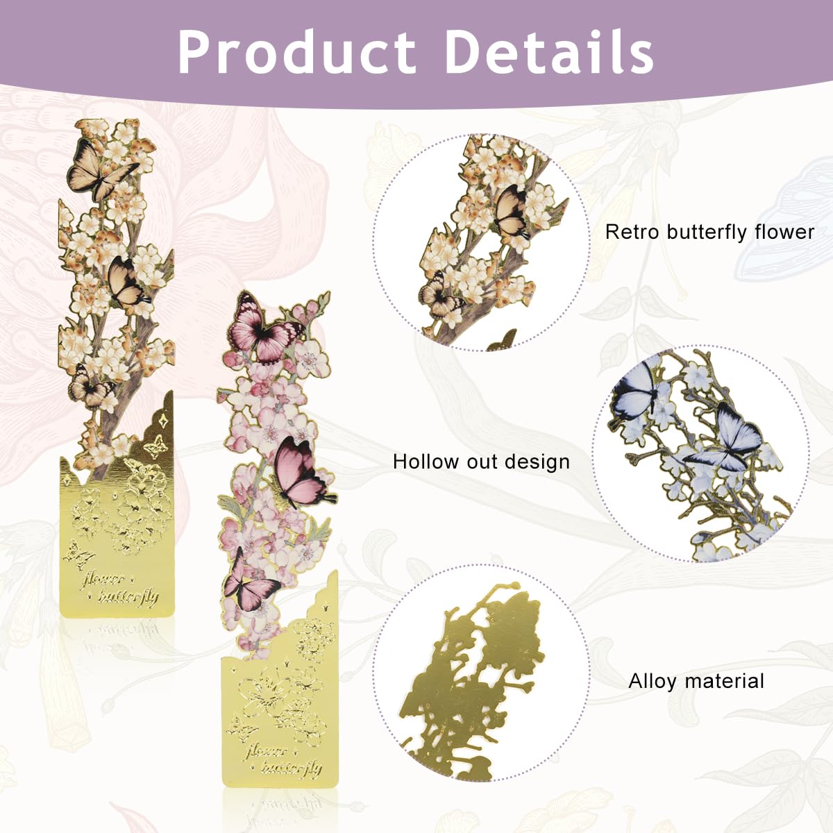 OFIFO Butterfly Metal Bookmark Set of 4 for Books with Cutout Embossed Design | 1x4 in