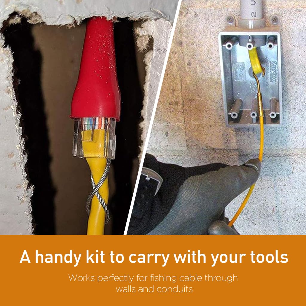 Serplex Cable Pulling Fish Tape Kit for Wall Wire Installation with 10 Fiberglass Rods 22.8 in