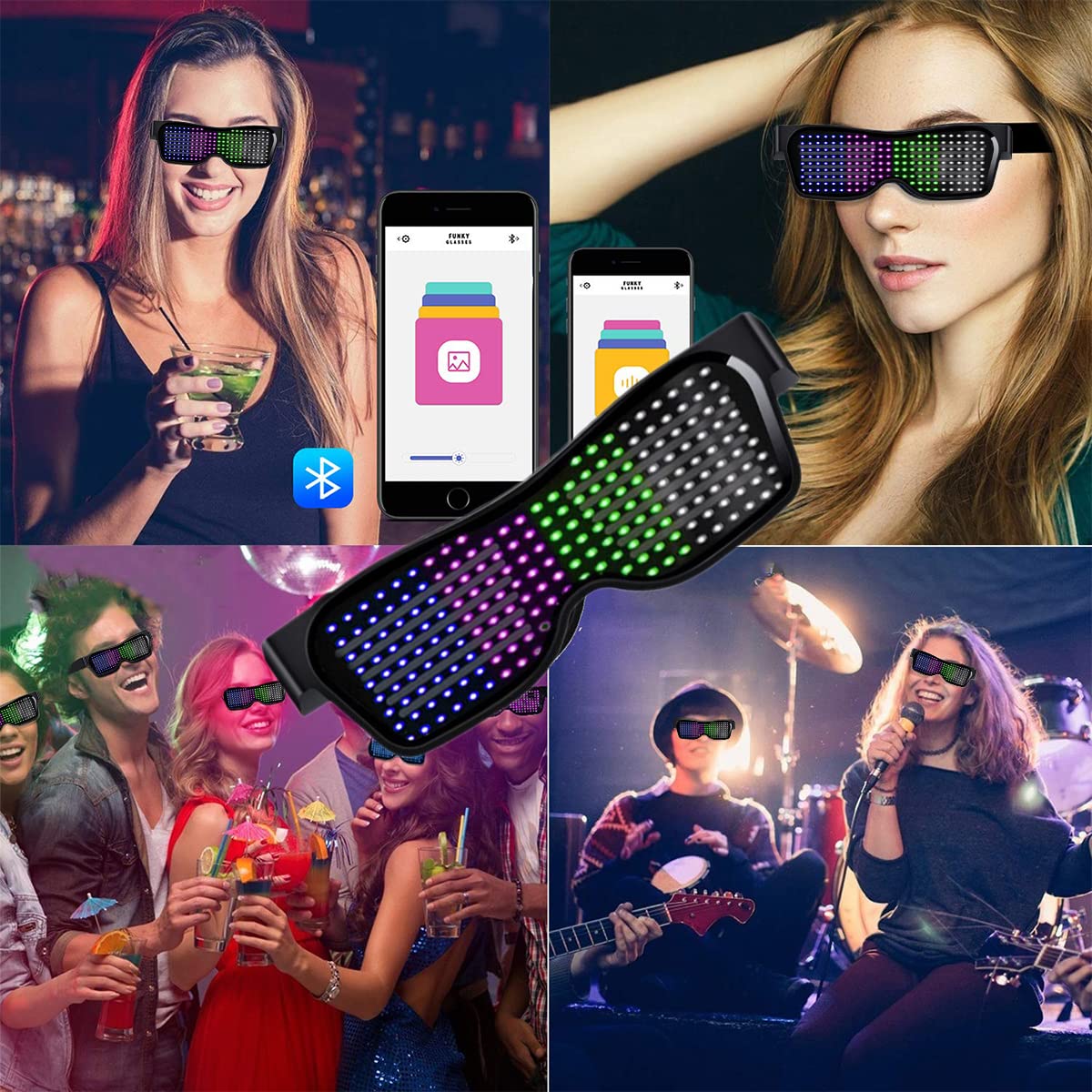 ZORBES LED Glasses for Party Bluetooth Light Glasses for Party APP Control Music Sync Mode LED Display Smart Glasses, USB Rechargeable Party Glasses for Nightclub, Festivals, Raves, Christmas, Birthday