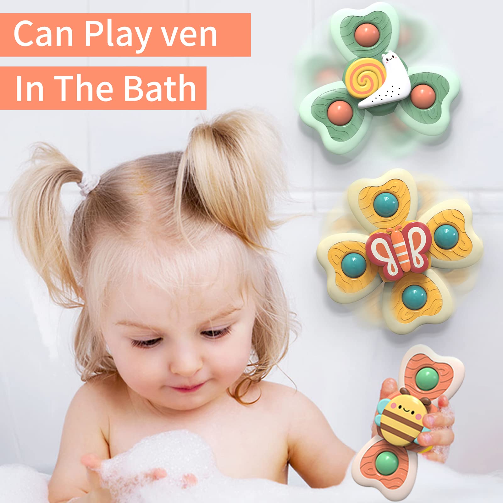 PATPAT Baby Bath Toys 3 PCS Sensory Toys for Kids Baby Toys for Baby High Chair Tray Bath Table Window Airplane Travel, Montessori Insect Toys & Gifts for Baby Toddlers Boys Girls 1-3 Years Old