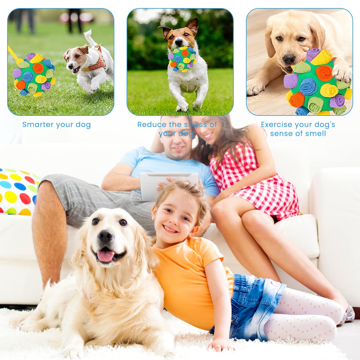 Qpets Dog Snuffle Ball Toy for Slow Feeding and Foraging with Polar Fleece Rolls | Stress Relief and Brain Stimulation