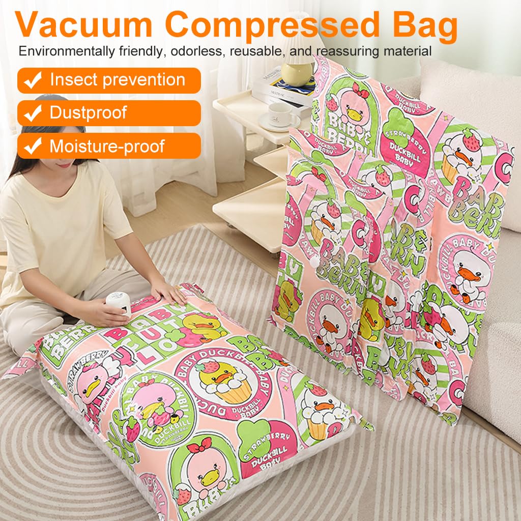 Supvox® Vacuum Storage Bag 6pcs Vacuum Storage Sealer Bags with Hand Air Pump Multi Sizes, Fashion Print Seal Compression Bags Space Saving Bag for Clothes Bedding, Quilts, Shoes, Comforters, Blankets