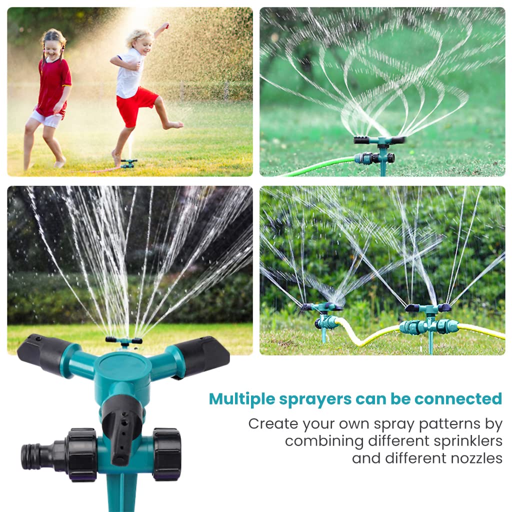 HASTHIP® 3pcs Garden Sprinkler, 360° Rotating Irrigation Sprinkler,Three-Outlet Lawn Sprinkler Adjustable Jetting Angle, 3000 Sq.Ft Coverage,Gardening Watering Systems