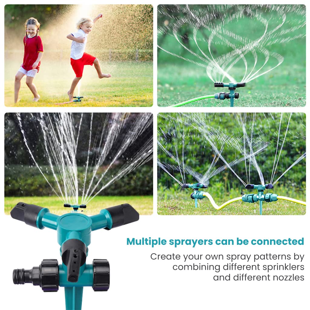 Optifit Garden Sprinkler for Lawn Watering with 360° Rotating Triple Nozzles | 3000 Sq Ft Coverage