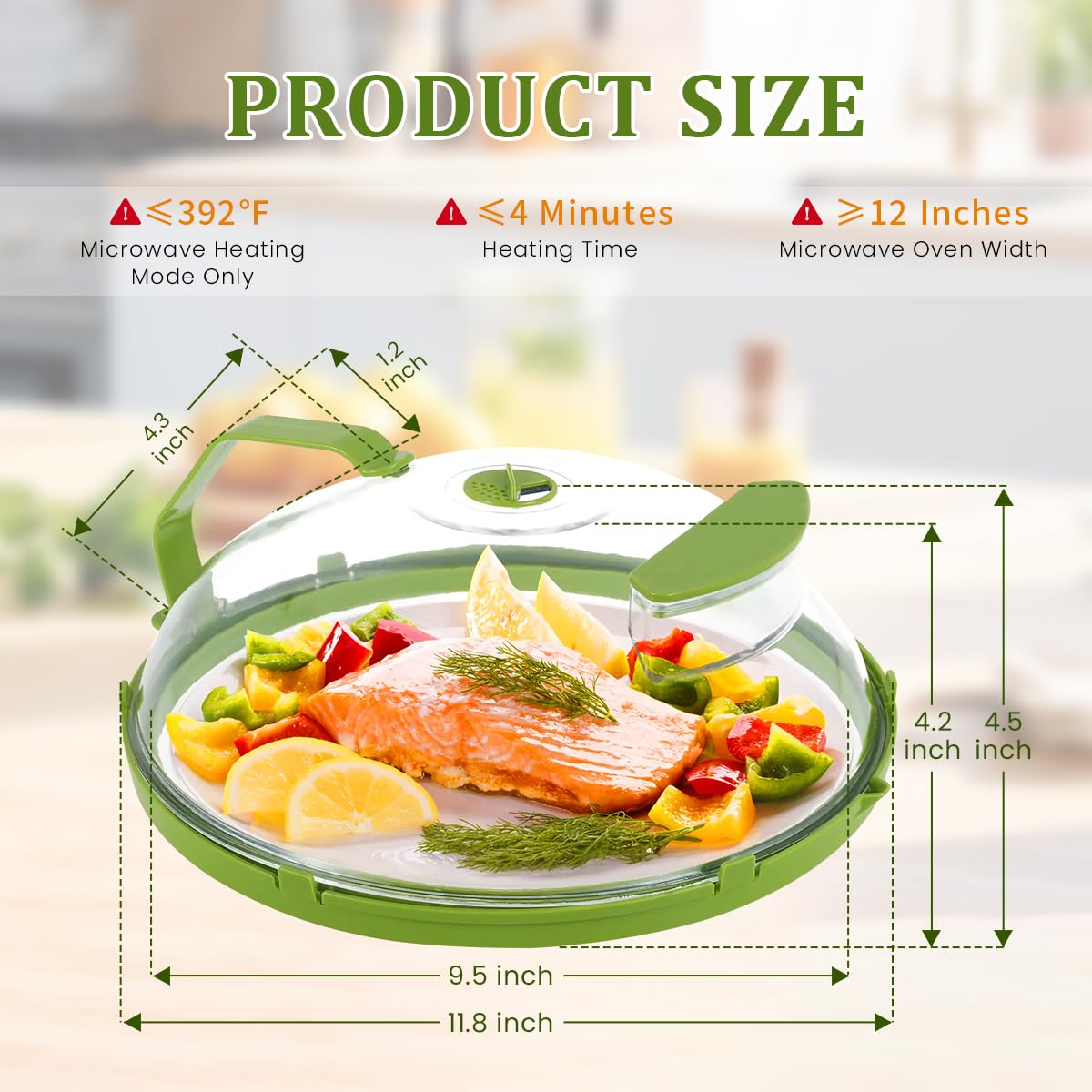 Supvox Microwave Cover for Food 10 Inch Plates with Handle and Water Storage Box | Clear Green 3 PCS Kitchen Accessory