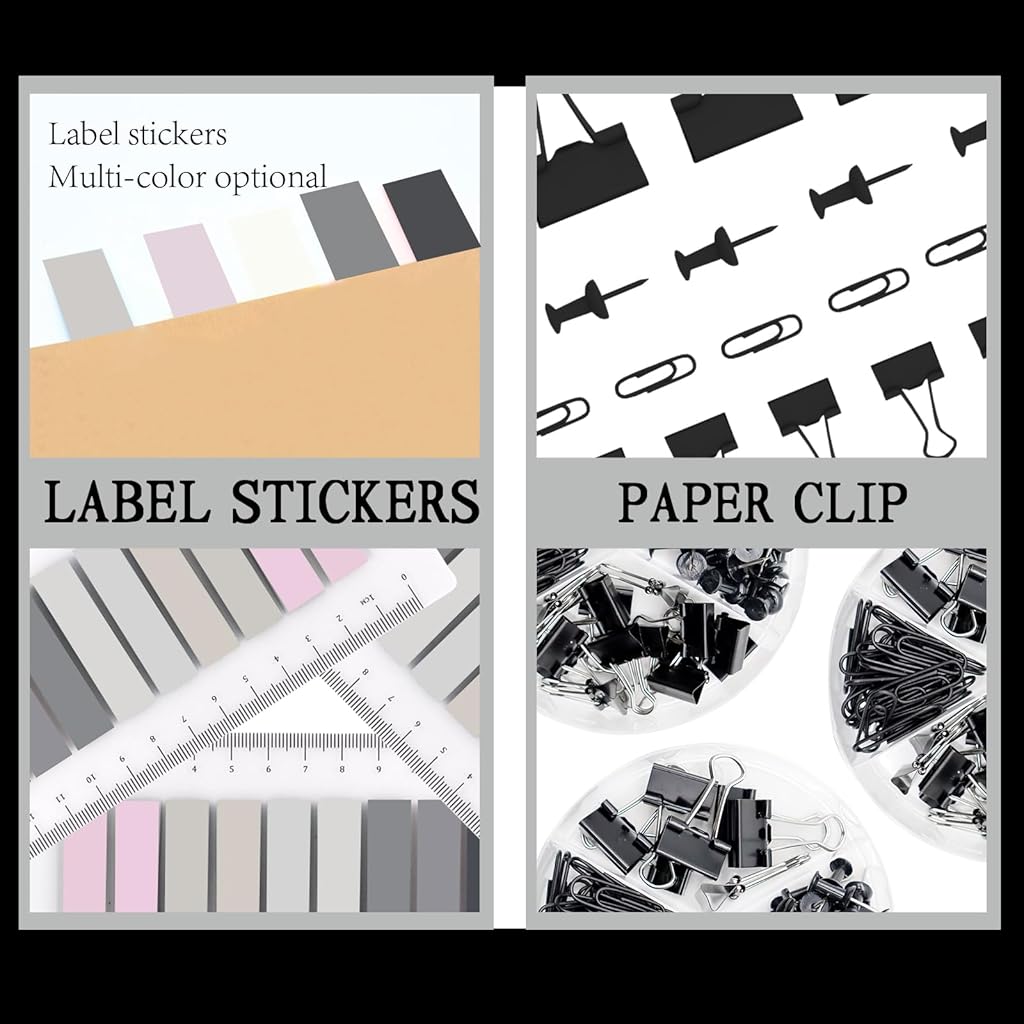 Climberty® Black Desk Accessories Set, Large Stapler, Tape Dispenser, Staple Remover, Scissors, Staples, Clips, Push Pins, Tabs & Ruler, Compact & Durable, Stationery Items for Office, School & Home