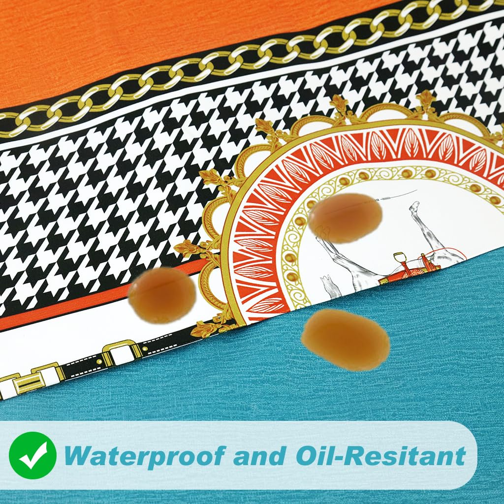 Zibuyu Tablecloth for Dining and Buffet Tables featuring Table Runner Print 140x220cm PVC Blue and Orange Waterproof | Easy Wipe Clean