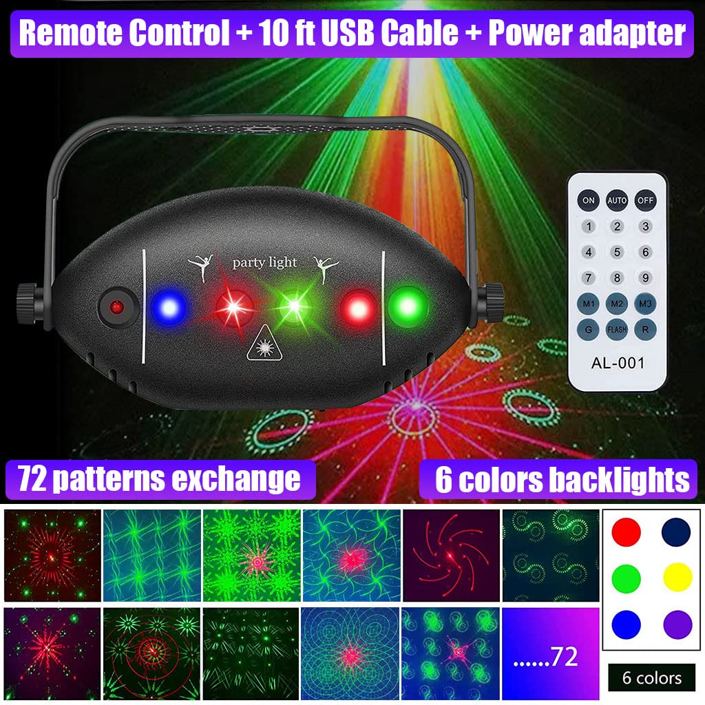 ELEPHANTBOAT DJ Light Party Disco Light for Home Party with Laser Light Remote Control RGB Led Disco Ball 6 Lens with 72 Pattern 9 Color & Sound Active Modes Dancing Light for Room Magic Lights KTV