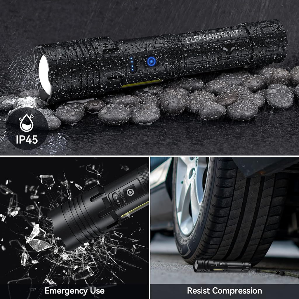 ELEPHANTBOAT LED Flashlight for Camping and Emergencies with Dual Light Source and 5000mAh Power Bank | IPX4 Waterproof Aluminum Torch