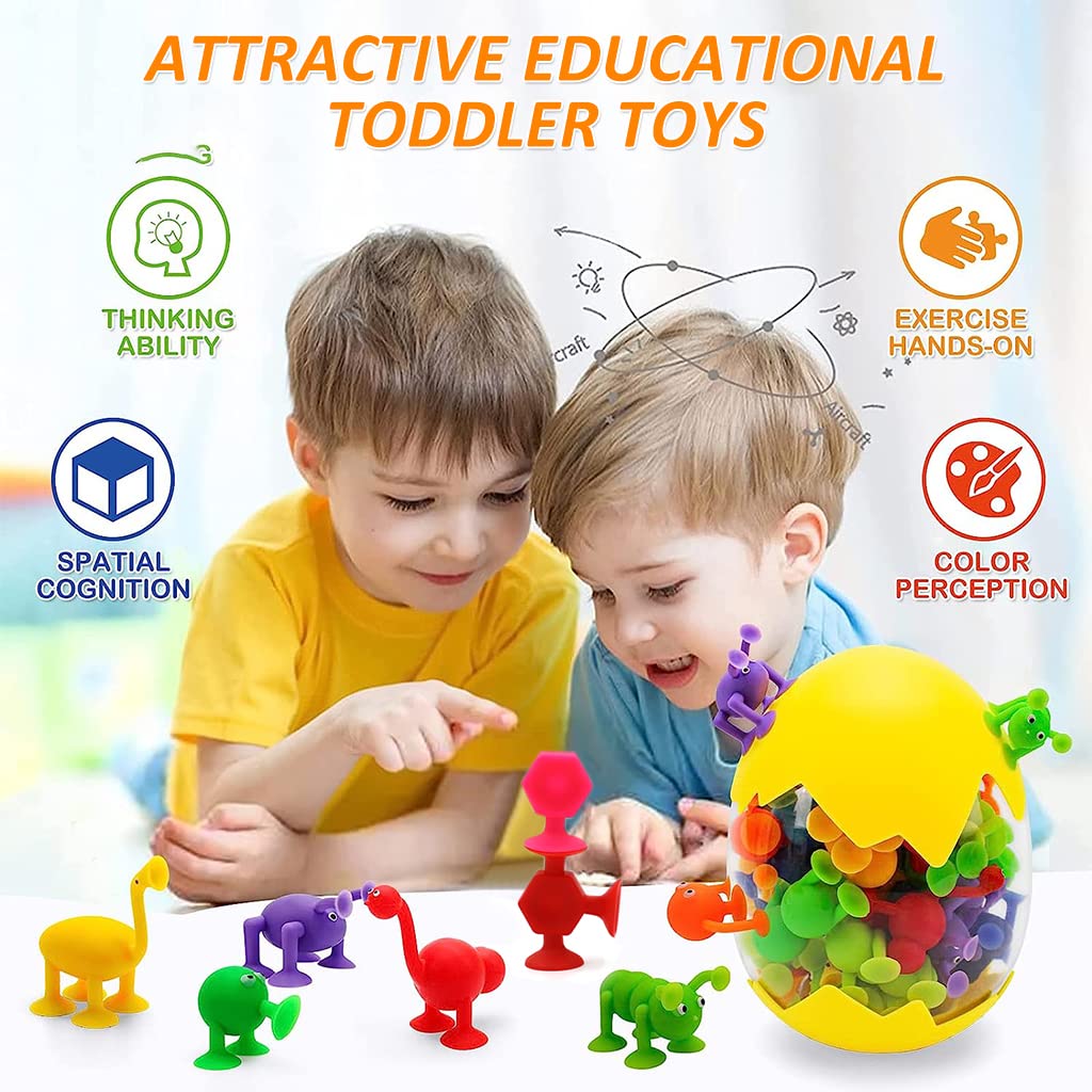 PATPAT® Suction Toys for Baby, 24 Pieces Silicone Suction Toys Stress Toys Set Building Blocks Perfect for Baby High Chair Parent Interactive Game Travel Toy Baby Bath Toys for Kids Over 6 Months