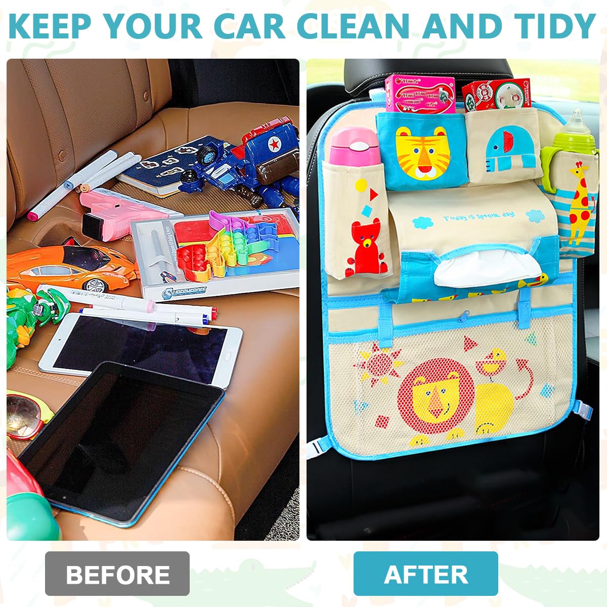 STHIRA Car Back Seat Organizer for Auto Storage with Multi Pockets and 43 x 53cm Oxford Fabric | Kids and Family Use