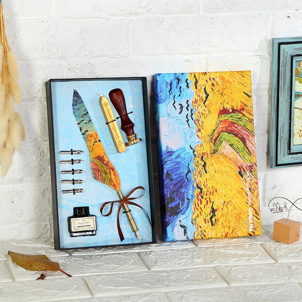 HASTHIP Quill Pen Ink Wax Seal Stamp Gift Set with 15ml Ink and 5 Nibs | Antique Feather Writing Kit