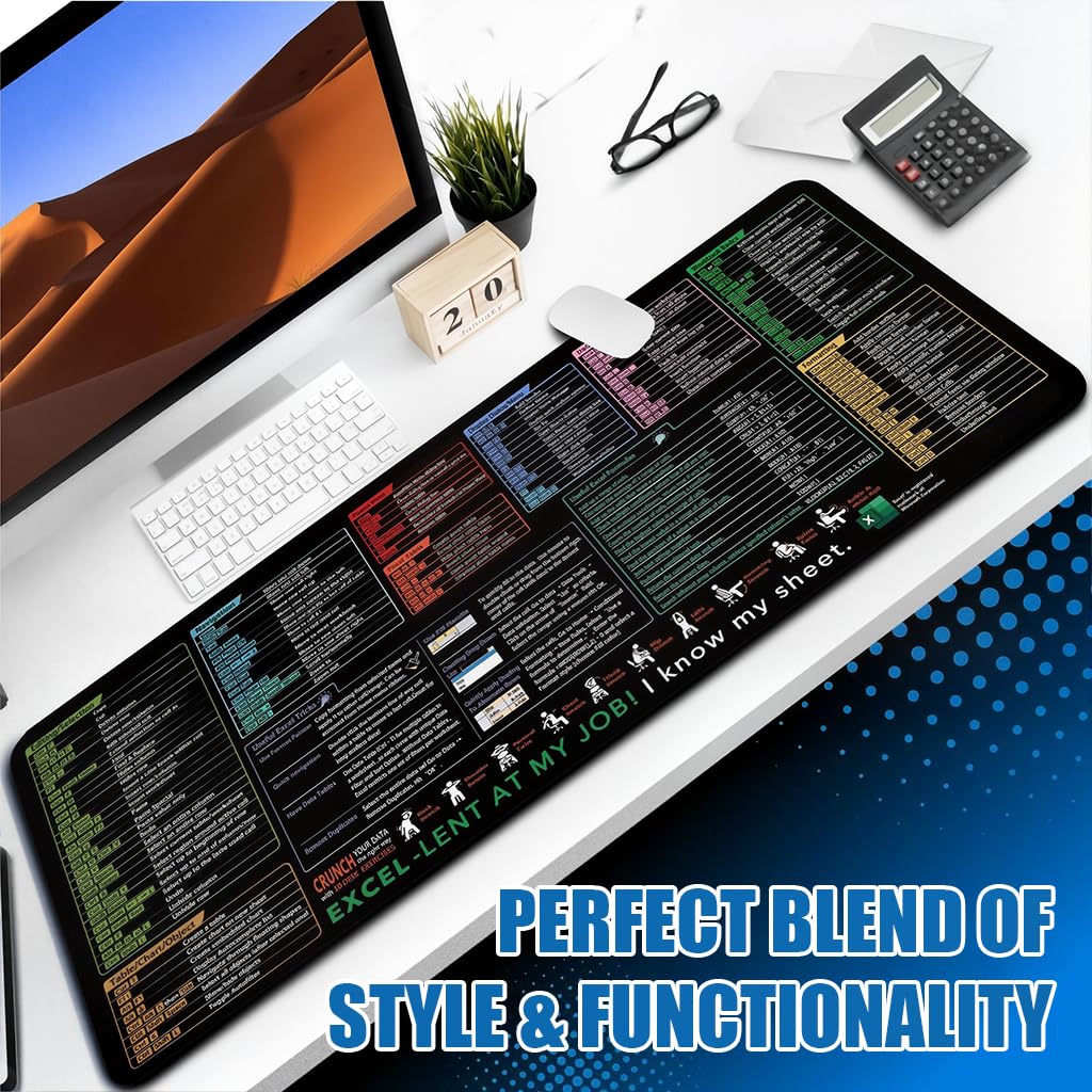 ZORBES Excel Shortcut Keys Mouse Pad for Office Use with Non Slip Rubber Base 40x90x0.3cm