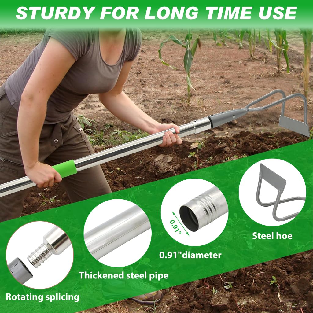 HASTHIP Gardening Grass Puller Tool for Lawn and Soil Care with 1.6 m Adjustable Handle | Metal Hoe 2 pcs Set