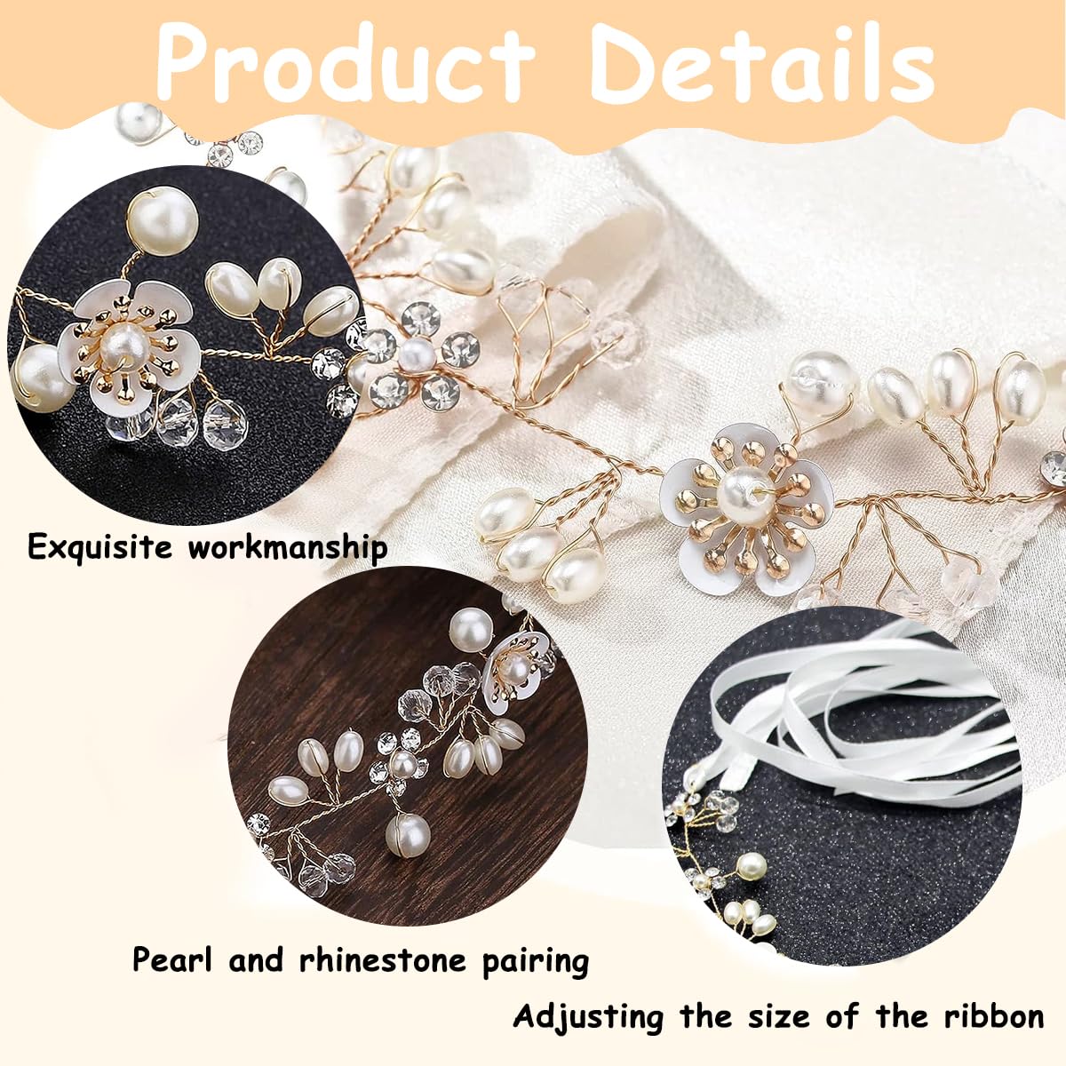 SANNIDHI Princess Hairband Tiara for Girls featuring Floral Pearls and Ribbon Tie | Ideal for Weddings and Parties