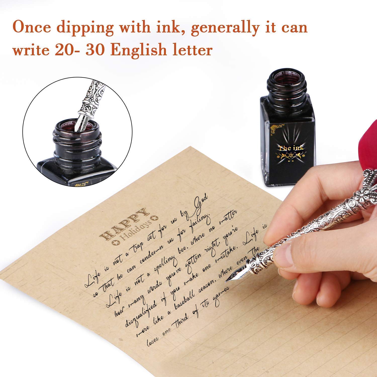 HASTHIP English Calligraphy Feather Dip Quill Pen Set with 5 Nibs and 15ml Ink | Red Gift Box
