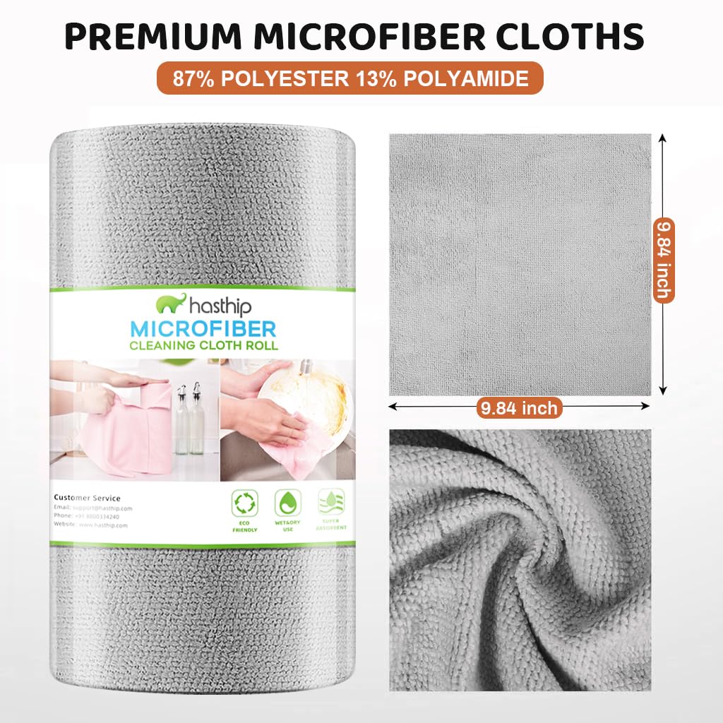 HASTHIP Microfiber Cleaning Cloth Roll for Kitchen with 150 Pre Cut Sheets | Reusable and Absorbent