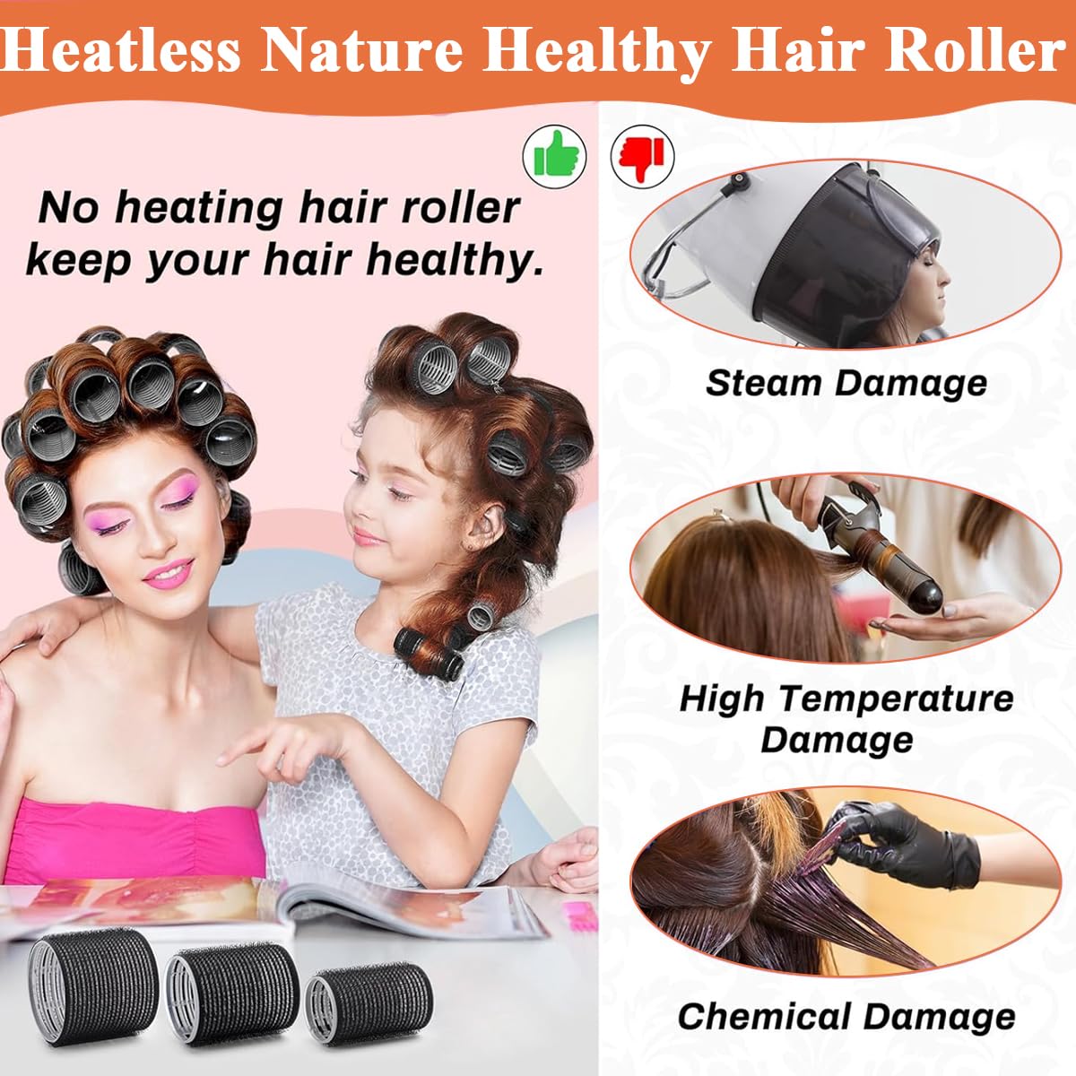 MAYCREATE Hair Roller 39pcs Kit featuring 3 Sizes Heatless Curlers with Clips & Comb Set