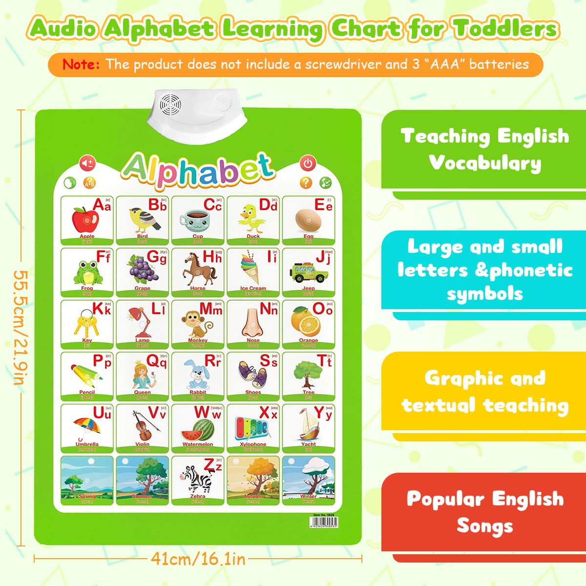 PATPAT Intelligent Book for Kids with Audio Alphabet Learning 41x55.5 cm | Green Chart for Toddlers