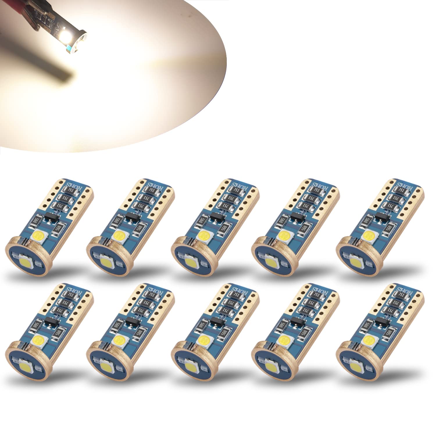 Car Interior Dome Light Bulb Set for Dome and License Plates featuring 10pcs 6000K White LEDs