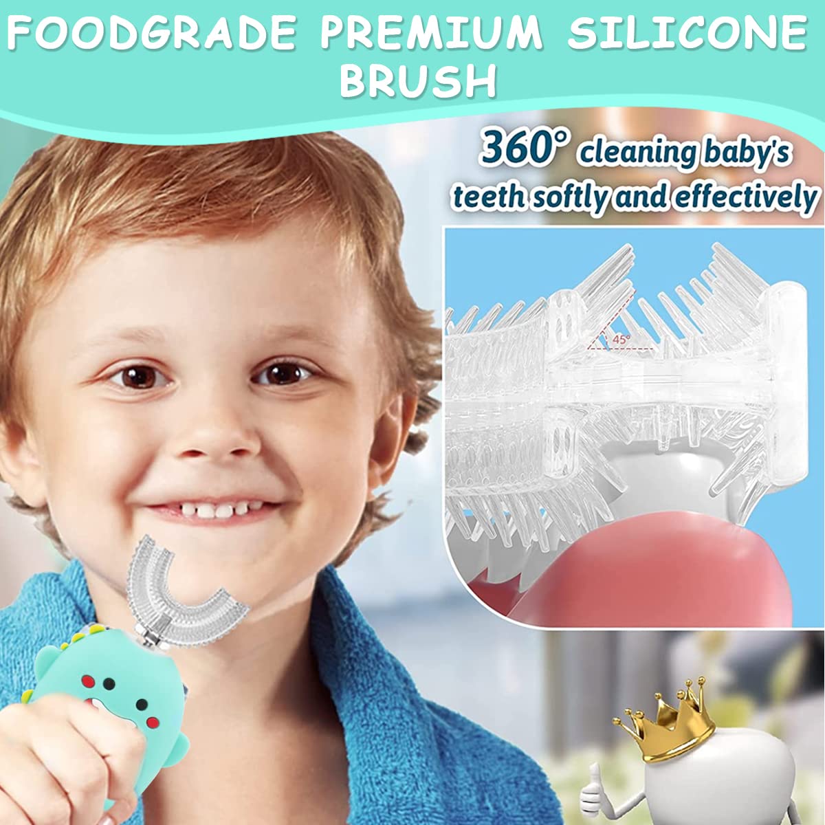 HANNEA Ultrasonic Electric Toothbrush for Kids with U Shape Design and 8000–30000 VPM | USB Rechargeable Silicone Brush