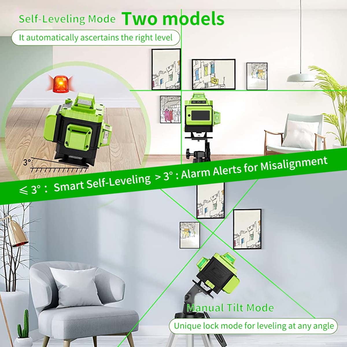 HASTHIP Laser Level for Room Alignment with 16 Lines 4D Self Leveling Green Beam | Rechargeable