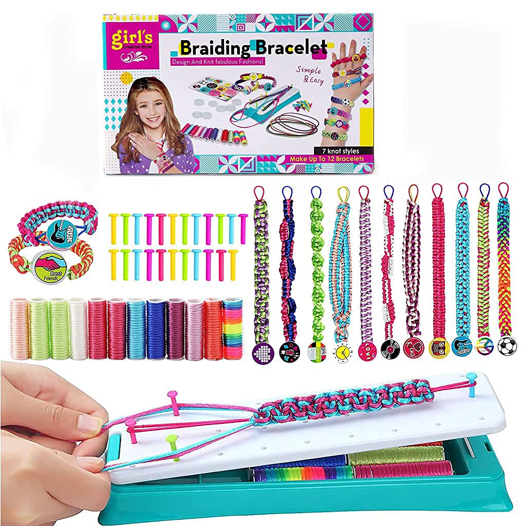 PATPAT Bracelet Making Kits for Girls - Friendship Bracelet Kit DIY Arts and Crafts for Kids Toy with 12 Colors Bracelet Threads, Charm Birthday Gifts for Girls Ages 6,7,8,9,10,11,12