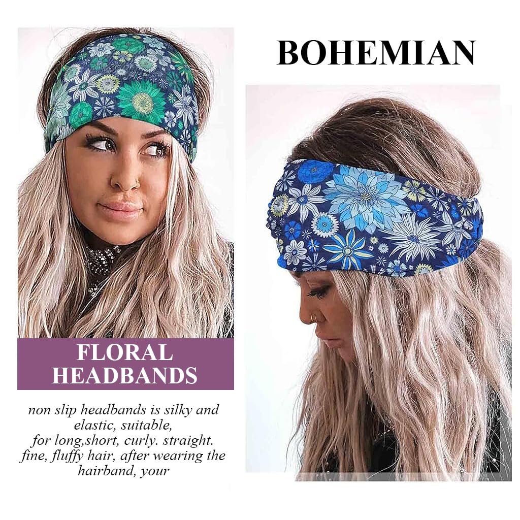 SANNIDHI Headbands for Women featuring 4 Floral Stretch Wraps with Knotted Boho Design