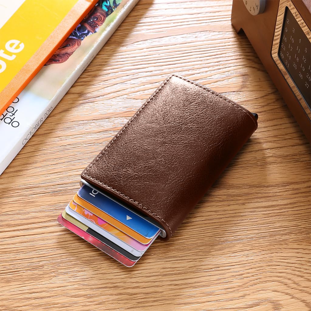 Zibuyu Slim Wallet for Men with RFID Blocking and Pop Up Card Chamber 3.74×2.55×0.59 in Brown