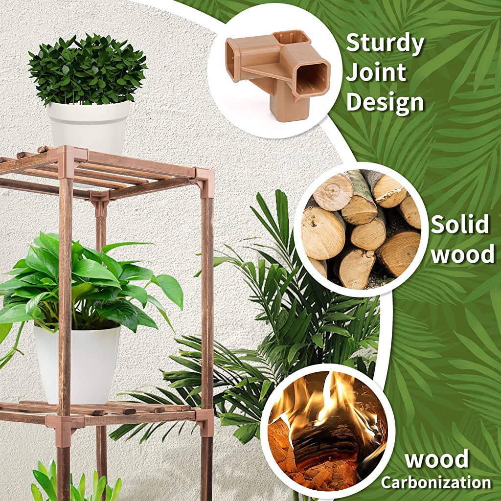 HASTHIP Wooden Plant Stand for Indoor Décor with 4 Layer Rack 29.5×29.5×40cm | Solid Wood Display