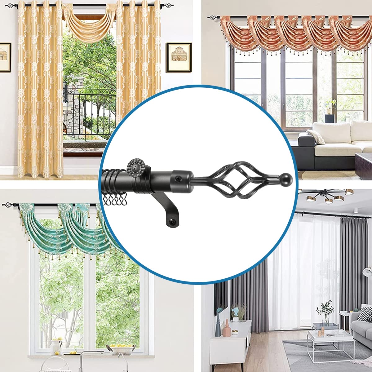 HASTHIP Curtain Rod for Windows and Doors featuring Adjustable 40 to 79 in Length | Metal 28mm Design