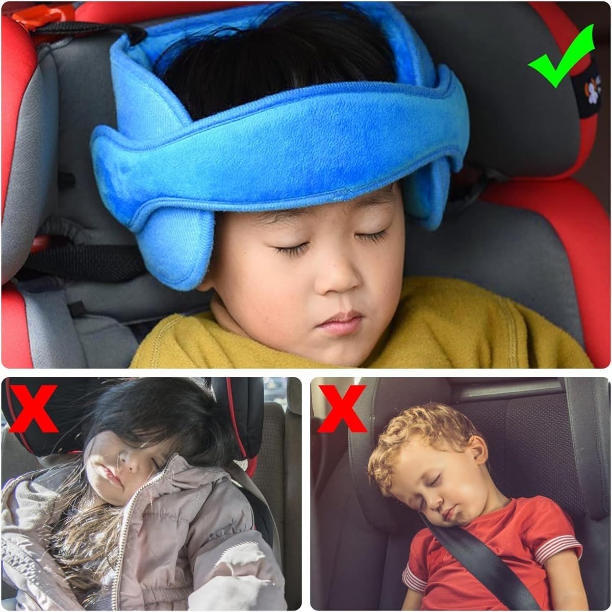 SNOWIE SOFT Kids Head Support Band for Car Seat with Quick Release Buckle | Adjustable Breathable Headrest for Children 3–8