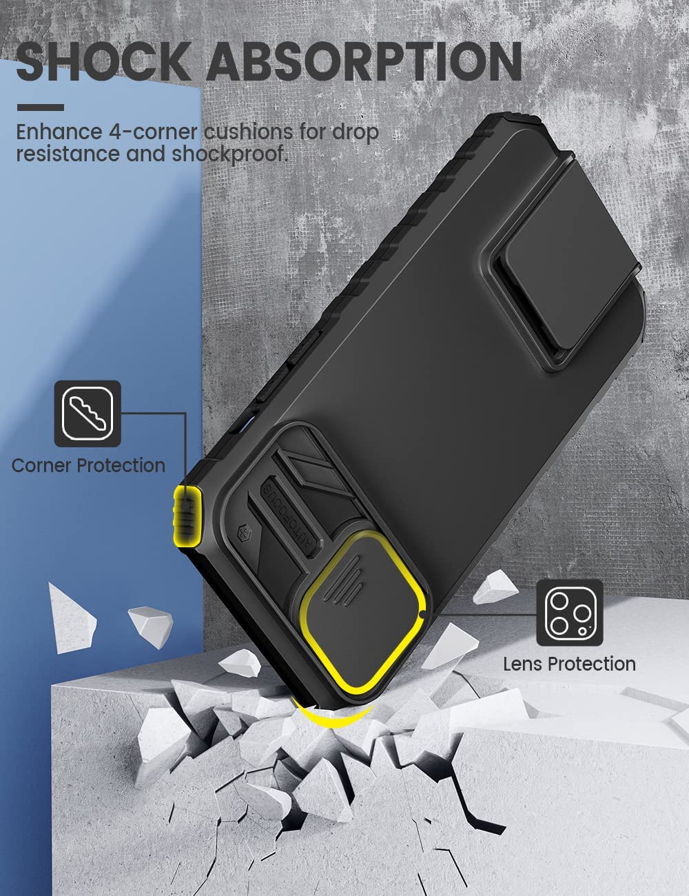 ZORBES Phone Case for iPhone 13 Pro Max 6.7 in with Kickstand and Sliding Lens Cover | Matte TPU Protective Cover