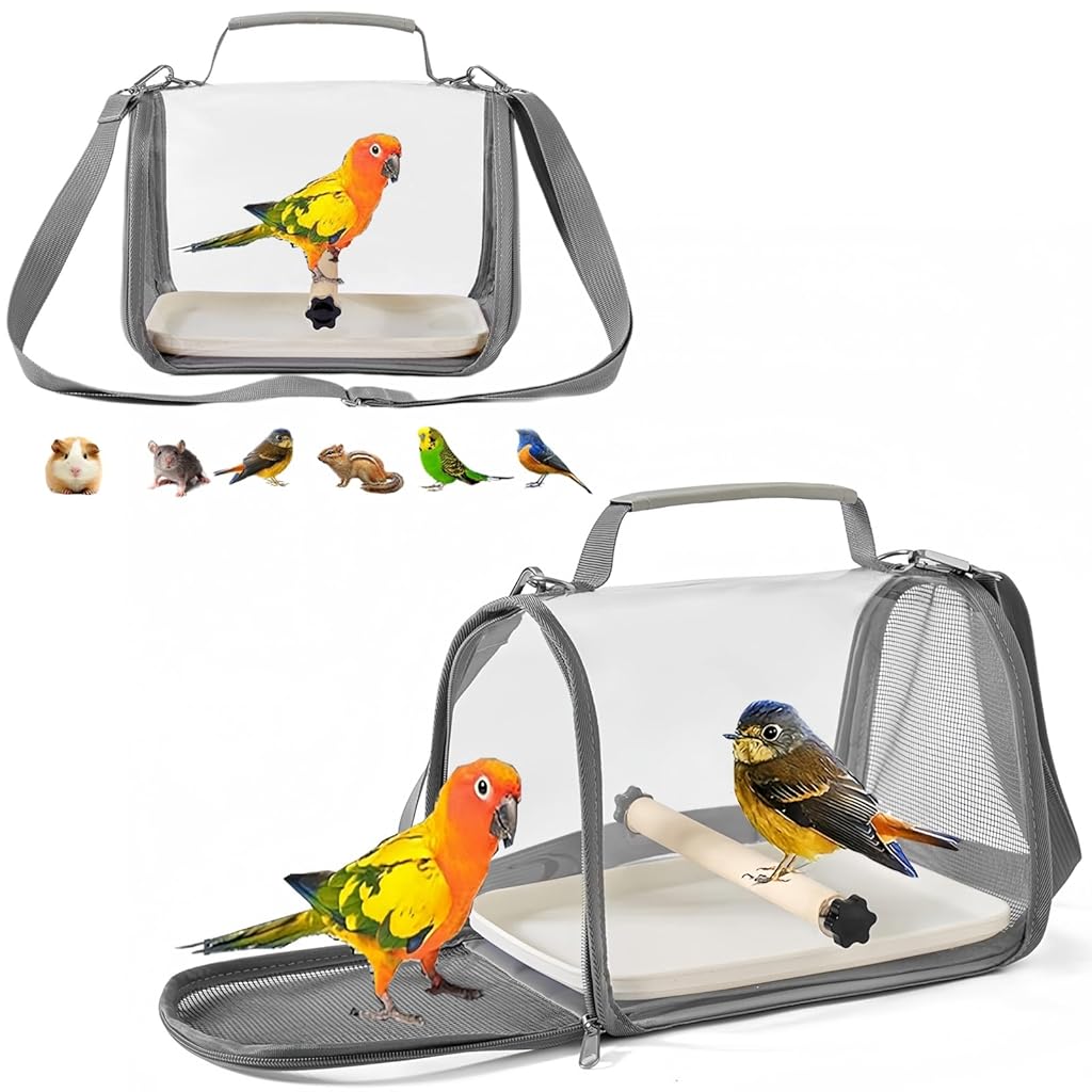 Qpets® Portable Small Bird Travel Cage Carrier with Tray