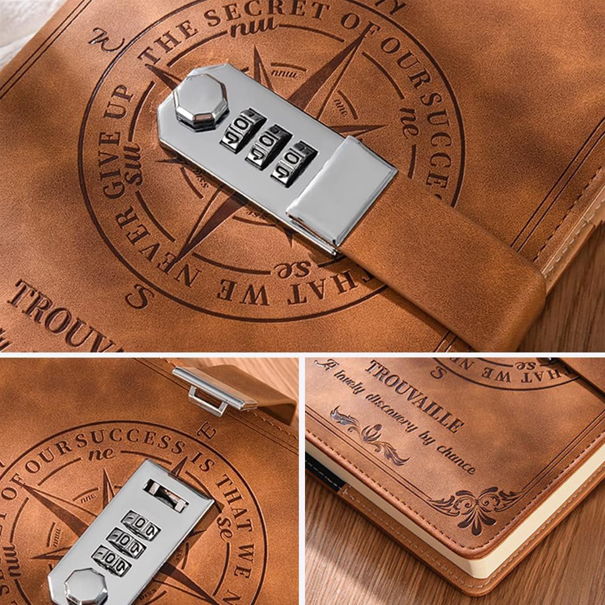 HASTHIP Lock Diary for Personal Writing with 3‑Digit Password Lock and A5 200 Pages Brown