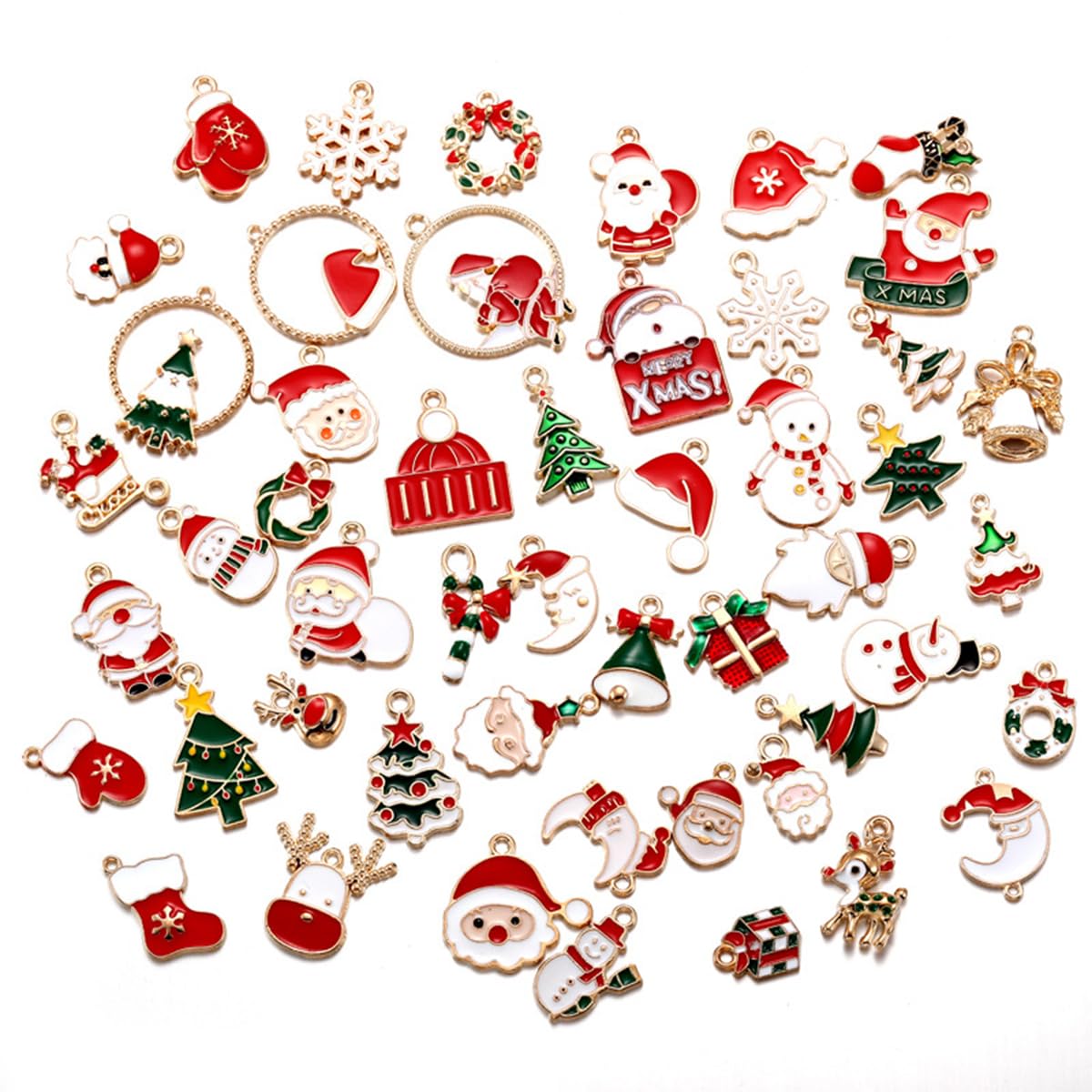 SANNIDHI Christmas Charms for Jewelry Making Kit featuring 50pcs Gold Plated Enamel | DIY Craft and Gift Set